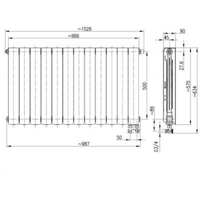 KFA Armatura ADR grzejnik pokojowy 57x96,6 cm podłączenie dolne biały 763-121-44
