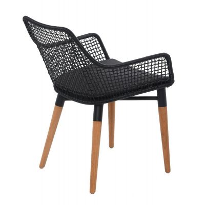 Miloo Home Toro krzesło ogrodowe obiadowe drewno teak/stal czarna/tkanina czarna ML7684