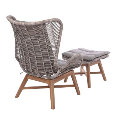 Miloo Home Noa fotel ogrodowy z podnóżkiem drewno teak/ekorattan/tkanina szary ML8533