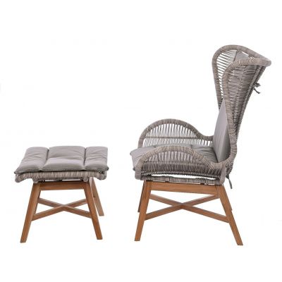 Miloo Home Noa fotel ogrodowy z podnóżkiem drewno teak/ekorattan/tkanina szary ML8533