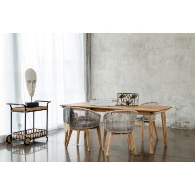 Miloo Home Noa fotel ogrodowy obiadowy drewno teak/ekorattan/tkanina szary ML8541