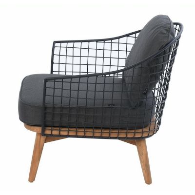 Miloo Home Toro fotel ogrodowy drewno teak/żelazo czarne/tkanina czarna ML8758