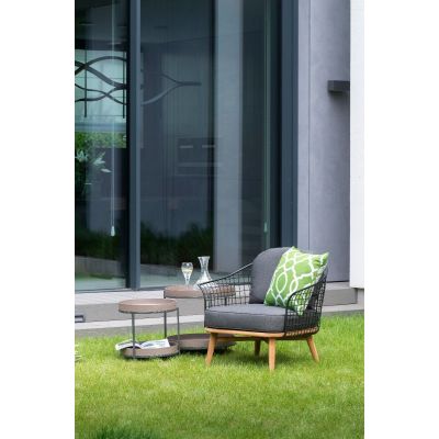 Miloo Home Toro fotel ogrodowy drewno teak/żelazo czarne/tkanina czarna ML8758