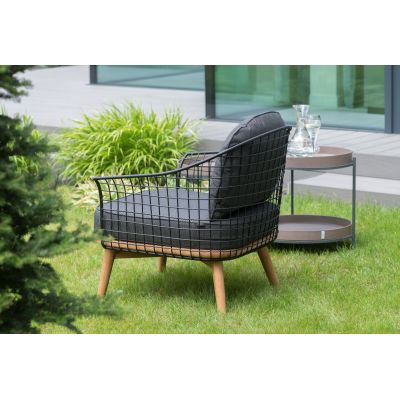 Miloo Home Toro fotel ogrodowy drewno teak/żelazo czarne/tkanina czarna ML8758