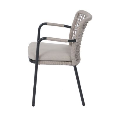 Miloo Home Qui fotel ogrodowy obiadowy aluminium antracyt/poduszka piaskowa/sznurek piaskowy ML9131