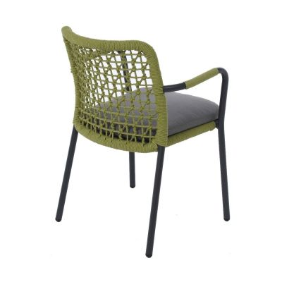 Miloo Home Qui fotel ogrodowy obiadowy aluminium antracyt/poduszka szara/sznurek zielony ML9132