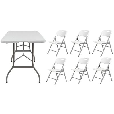 Mirpol Vivid zestaw mebli ogrodowych 6-osobowy stół cateringowy i krzesła biały (VIVID180C, VIVID56)