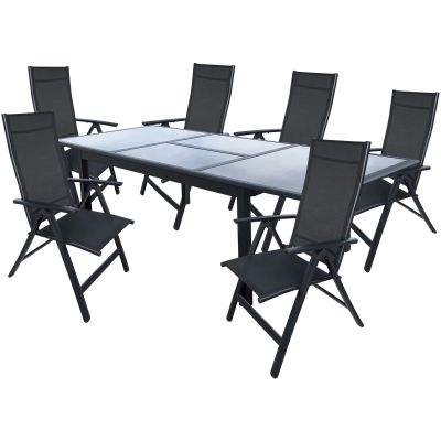 Mirpol Mars zestaw mebli ogrodowych 6-osobowy stół z krzesłami czarny (LSET03, MIRT972)