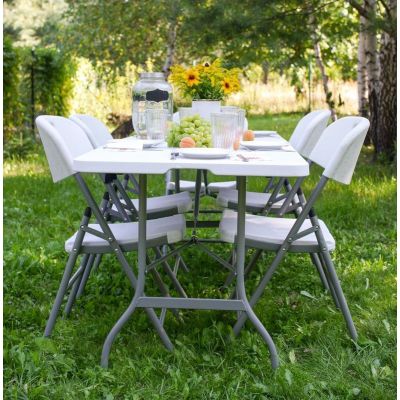 Mirpol Vivid zestaw mebli ogrodowych 6-osobowy stół cateringowy i krzesła biały (VIVID180C, VIVID56)