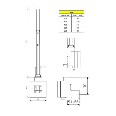 Sapho KTX grzałka elektryczna 300 W chrom KTX-CW-300