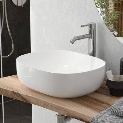 Oltens Hamnes Thin umywalka 49,5x35,5 cm nablatowa owalna z powłoką SmartClean biała 40819000