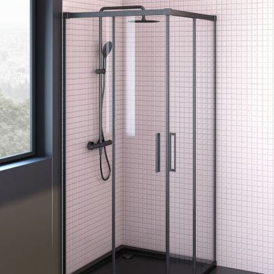 Oltens Breda kabina prysznicowa 80x80 cm kwadratowa czarny mat/szkło przezroczyste 20005300