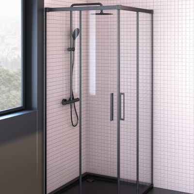 Oltens Breda kabina prysznicowa 90x90 cm kwadratowa czarny mat/szkło przezroczyste 20006300