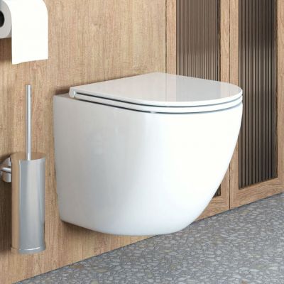 Zestaw Oltens Hamnes miska WC wisząca PureRim z powłoką SmartClean z deską wolnoopadającą Ovan Slim biały 42518000