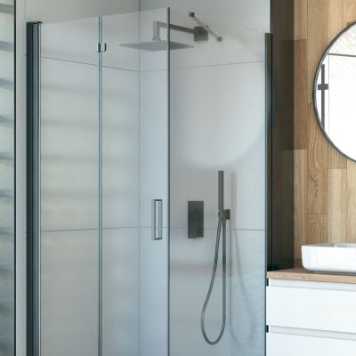 Oltens Hallan kabina prysznicowa 100x100 cm kwadratowa drzwi ze ścianką czarny mat/szkło przezroczyste 20009300