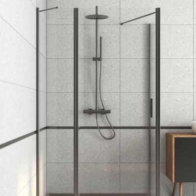 Oltens Verdal kabina prysznicowa 100x90 cm protokątna drzwi ze ścianką czarny mat/szkło przezroczyste 20211300
