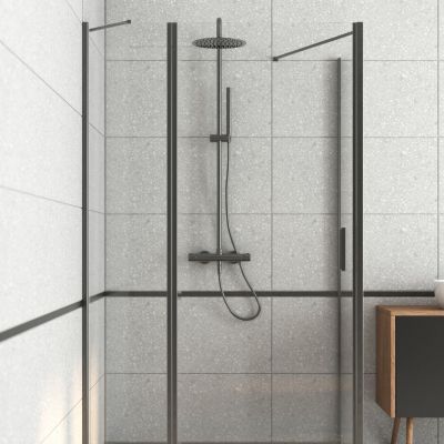 Oltens Verdal kabina prysznicowa 120x100 cm prostokątna drzwi ze ścianką czarny mat/szkło przezroczyste 20214300