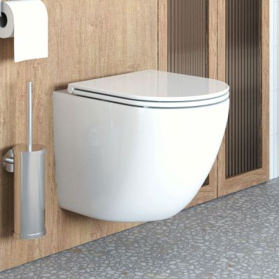 Zestaw Oltens Hamnes Stille miska WC wisząca PureRim z powłoką SmartClean spłukiwanie wirowe z deską wolnoopadającą Ovan Slim biały 42522000