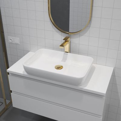 Oltens Solberg umywalka 62x41,5 cm nablatowa prostokątna z powłoką SmartClean biała 40818000