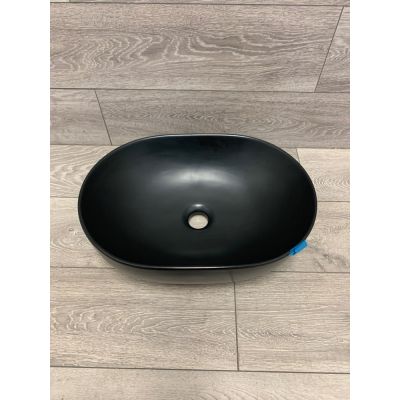 Outlet - Oltens Hamnes Thin umywalka 49,5x35,5 cm nablatowa owalna z powłoką SmartClean czarny mat 40819300