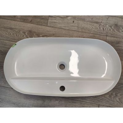 Outlet - Oltens Hamnes Thin umywalka 80x40 cm nablatowa owalna z powłoką SmartClean biała 41815000