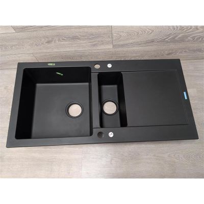 Outlet - Oltens Gravan zlewozmywak granitowy 1,5-komorowy z ociekaczem 100x50 cm czarny mat 72300300