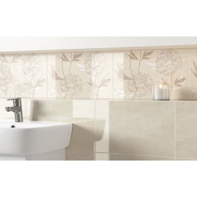 Cersanit Ferrata beige inserto flower dekor ścienny 25x40 cm beżowy połysk