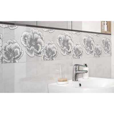 Cersanit Ferrata grey inserto flower dekor ścienny 25x40 cm szary połysk