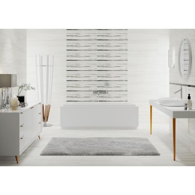 Opoczno Artistic Way white inserto lines dekor ścienny 25x75 cm mix połysk