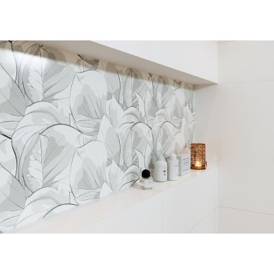 Opoczno Flower Cemento white inserto dekor ścienny 24x74 cm biały mat