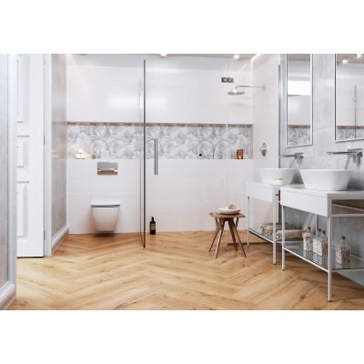 Opoczno Flower Cemento white inserto dekor ścienny 24x74 cm biały mat