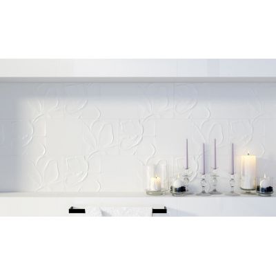 Opoczno Structure Pattern White Flower Structure płytka ścienna 25x75 cm STR biały połysk