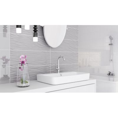 Opoczno Structure Pattern Grey Wave Structure płytka ścienna 25x75 cm STR szary połysk