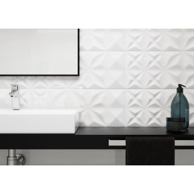 Opoczno Delicate Lines white glossy structure płytka ścienna 25x75 cm STR biały połysk