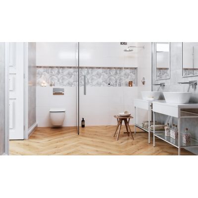 Opoczno Flower Cemento White Satin płytka ścienna 24x74 cm biały połysk