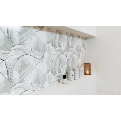 Opoczno Flower Cemento White Satin płytka ścienna 24x74 cm biały połysk