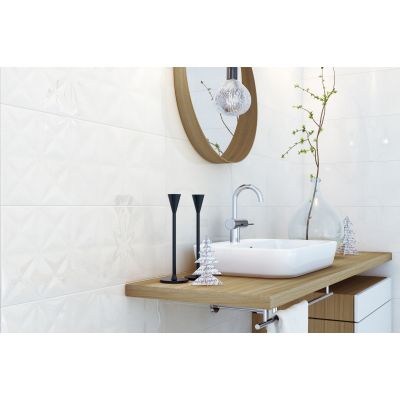 Opoczno Geometric Game cloud grey glossy squares structure płytka ścienna 25x75 cm STR szary połysk