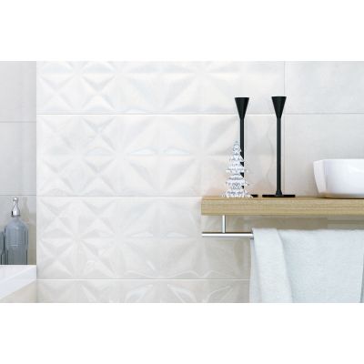 Opoczno Geometric Game cloud grey glossy squares structure płytka ścienna 25x75 cm STR szary połysk