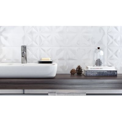 Opoczno White Magic White Glossy Squares Structure płytka ścienna 25x75 cm STR biały połysk