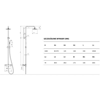Actima Round Termo zestaw prysznicowy ścienny termostatyczny z deszczownicą czarny mat ARAC.SY.107BL