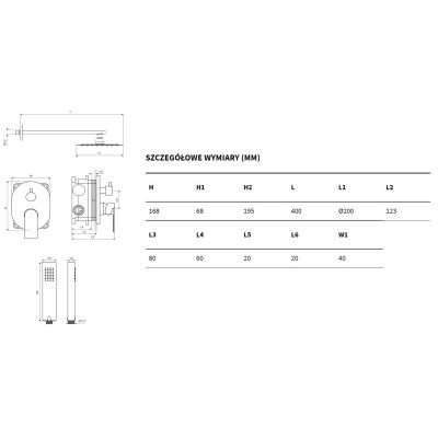 Actima Glad zestaw wannowo-prysznicowy podtynkowy z deszczownicą chrom ARAC.SET.1145CR