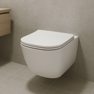 Aquavea Unico miska WC z deską wolnoopadającą wisząca bez kołnierza ze spłukiwaniem wirowym biały połysk UNICOBI