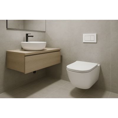 Aquavea Unico miska WC z deską wolnoopadającą wisząca bez kołnierza ze spłukiwaniem wirowym biały połysk UNICOBI