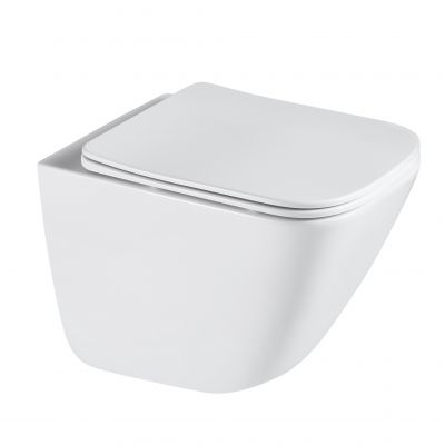 Aquavea Unico miska WC z deską wolnoopadającą wisząca bez kołnierza ze spłukiwaniem wirowym biały połysk UNICOBI