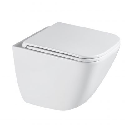 Aquavea Unico miska WC z deską wolnoopadającą wisząca bez kołnierza ze spłukiwaniem wirowym biały połysk UNICOBI