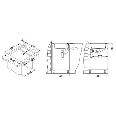 Alveus Line 60 zlewozmywak stalowy 62x50 cm wpuszczany 1-komorowy satyna 1065681