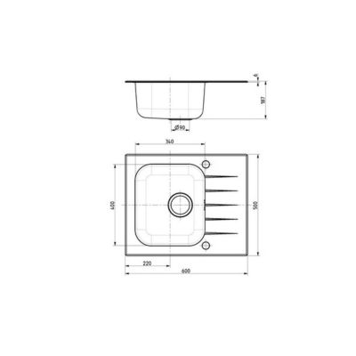 Alveus Vitro 10 zlewozmywak szklano-stalowy 60x50 cm satyna/szkło czarne 1114557