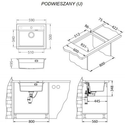 Alveus Atrox 30 zlewozmywak granitowy 59x50 cm czarny 1131996