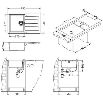 Alveus Cadit 20 zlewozmywak 79x50 cm Granital beton 1132025