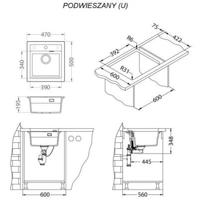 Alveus Atrox zlewozmywak granitowy 50x47 cm czarny 1148161
